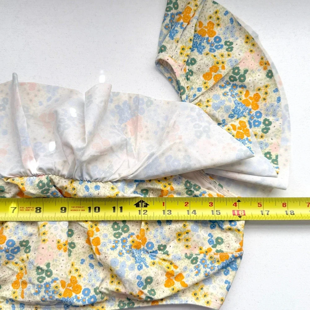 & Other Stories Floral‎ Ruffle Bikini Top Yellow Blue Paris Atelier NWT US 12